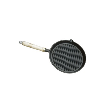 Pre-seasoned Cast Iron Grill Pan with Folding Wooden Handle Nonstick Cookware