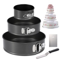 Nonstick Leakproof 3pcs Springform Pan set, Cake Pan Bakeware Cheesecake Pan with Icing Spatula and Icing Smoother