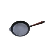 Pre-Seasoned Cast Iron Round Griddle Cast Iron Round Frying Pan Wooden Handle 9.4 Inch